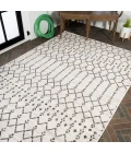 Ourika Moroccan Geometric Textured Weave Cream/Black 9 ft. x 12 ft. Indoor/Outdoor Area Rug