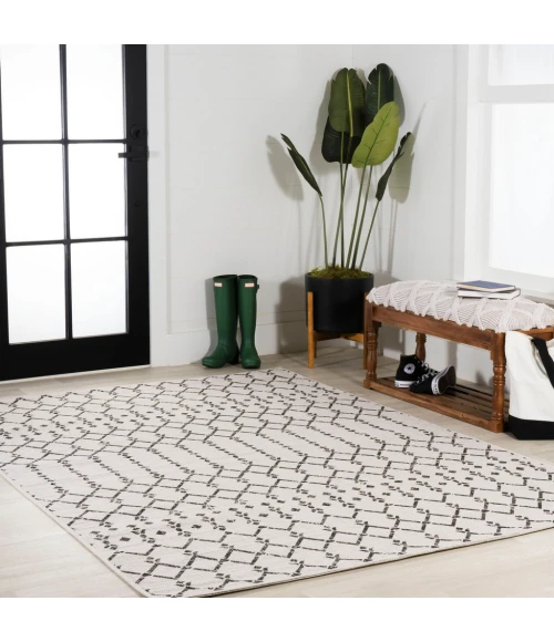 Ourika Moroccan Geometric Textured Weave Cream/Black 9 ft. x 12 ft. Indoor/Outdoor Area Rug