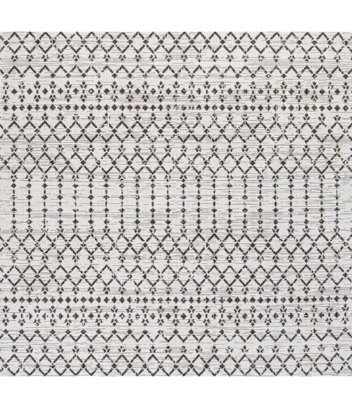 Ourika Moroccan Geometric Textured Weave Cream/Black 5' Square Indoor/Outdoor Area Rug