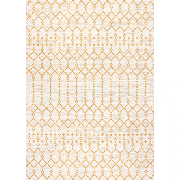 Ourika Moroccan Geometric Textured Weave Cream/Yellow 8 ft. x 10 ft. Indoor/Outdoor Area Rug