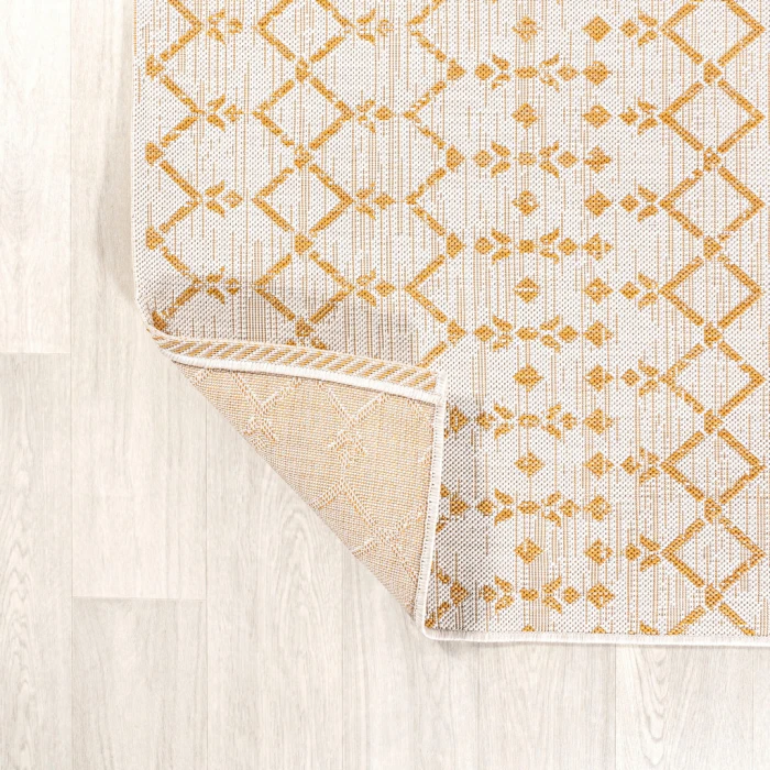 Ourika Moroccan Geometric Textured Weave Cream/Yellow 5' Square Indoor/Outdoor Area Rug