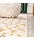 Ourika Moroccan Geometric Textured Weave Cream/Yellow 5' Square Indoor/Outdoor Area Rug