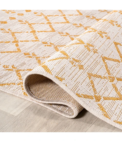 Ourika Moroccan Geometric Textured Weave Cream/Yellow 5' Square Indoor/Outdoor Area Rug