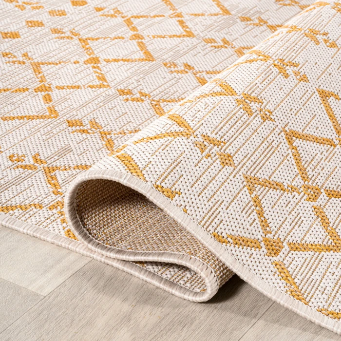 Ourika Moroccan Geometric Textured Weave Cream/Yellow 5' Square Indoor/Outdoor Area Rug