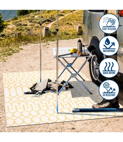 Ourika Moroccan Geometric Textured Weave Cream/Yellow 5' Square Indoor/Outdoor Area Rug