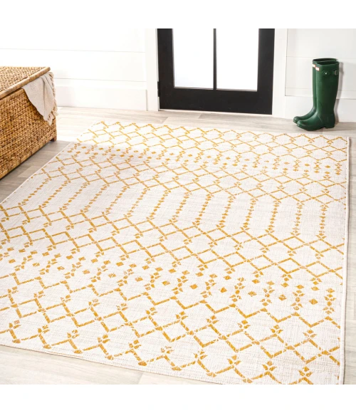 Ourika Moroccan Geometric Textured Weave Cream/Yellow 3 ft. x 5 ft. Indoor/Outdoor Area Rug