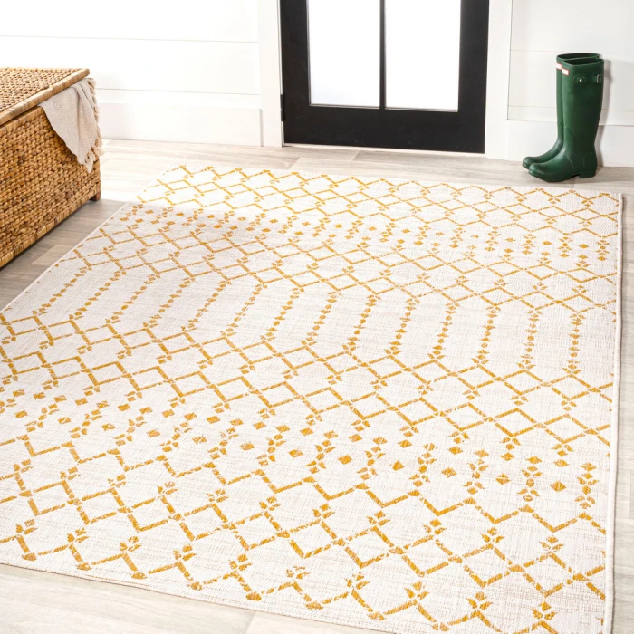 Ourika Moroccan Geometric Textured Weave Cream/Yellow 8 ft. x 10 ft. Indoor/Outdoor Area Rug
