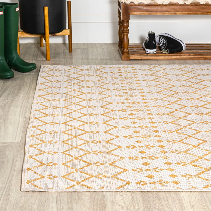 Ourika Moroccan Geometric Textured Weave Cream/Yellow 8 ft. x 10 ft. Indoor/Outdoor Area Rug
