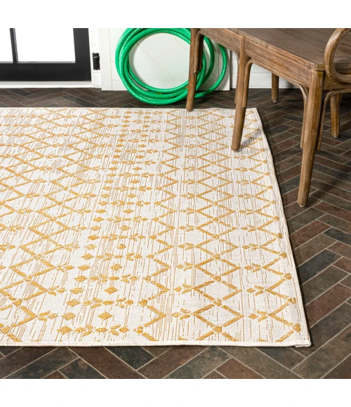 Ourika Moroccan Geometric Textured Weave Cream/Yellow 3 ft. x 5 ft. Indoor/Outdoor Area Rug