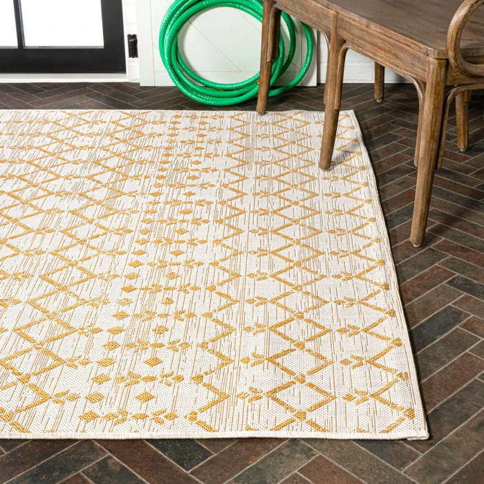 Ourika Moroccan Geometric Textured Weave Cream/Yellow 8 ft. x 10 ft. Indoor/Outdoor Area Rug