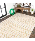 Ourika Moroccan Geometric Textured Weave Cream/Yellow 3 ft. x 5 ft. Indoor/Outdoor Area Rug