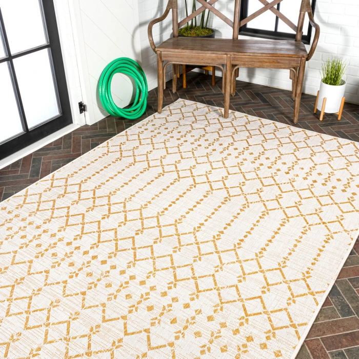 Ourika Moroccan Geometric Textured Weave Cream/Yellow 8 ft. x 10 ft. Indoor/Outdoor Area Rug