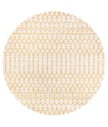 Ourika Moroccan Geometric Textured Weave Cream/Yellow 5' Round Indoor/Outdoor Area Rug