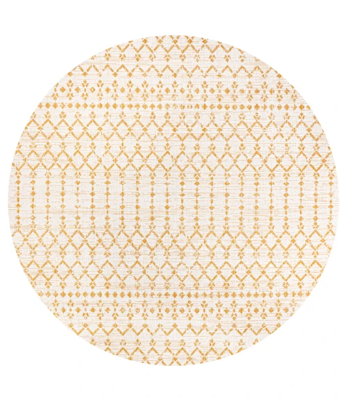 Ourika Moroccan Geometric Textured Weave Cream/Yellow 5' Round Indoor/Outdoor Area Rug
