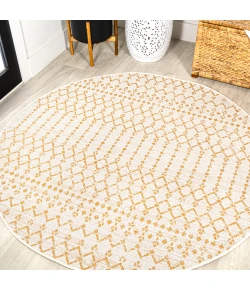 Jonathany Santa Monica SMB108J Cream/Yellow Area Rug 5 ft. 3 in. X 5 ft. 3 in. Round