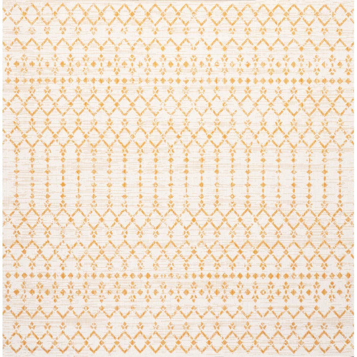 Ourika Moroccan Geometric Textured Weave Cream/Yellow 5' Square Indoor/Outdoor Area Rug