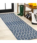 Ourika Moroccan Geometric Textured Weave Navy/Beige 2 ft. x 8 ft. Indoor/Outdoor Runner Rug