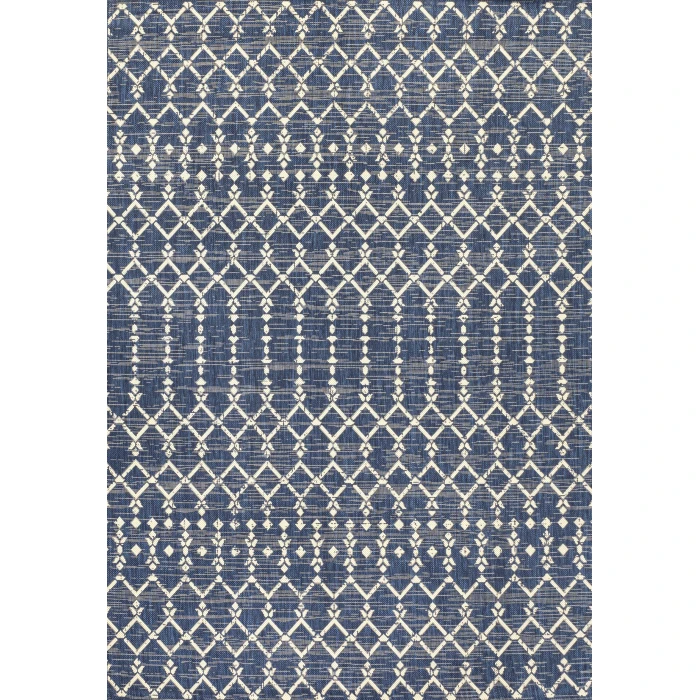 Ourika Moroccan Geometric Textured Weave Navy/Beige 5 ft. x 8 ft. Indoor/Outdoor Area Rug