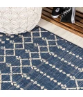 Ourika Moroccan Geometric Textured Weave Navy/Beige 5' Square Indoor/Outdoor Area Rug