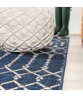 Ourika Moroccan Geometric Textured Weave Navy/Beige 5' Square Indoor/Outdoor Area Rug