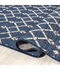 Ourika Moroccan Geometric Textured Weave Navy/Beige 5' Square Indoor/Outdoor Area Rug