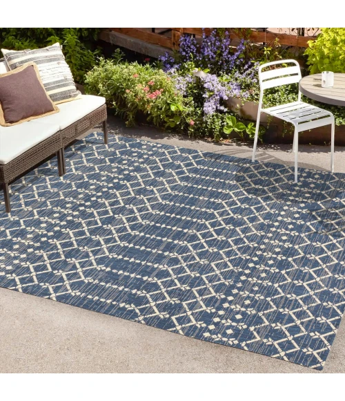 Ourika Moroccan Geometric Textured Weave Navy/Beige 8 ft. x 10 ft. Indoor/Outdoor Area Rug