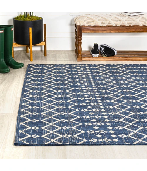 Ourika Moroccan Geometric Textured Weave Navy/Beige 8 ft. x 10 ft. Indoor/Outdoor Area Rug