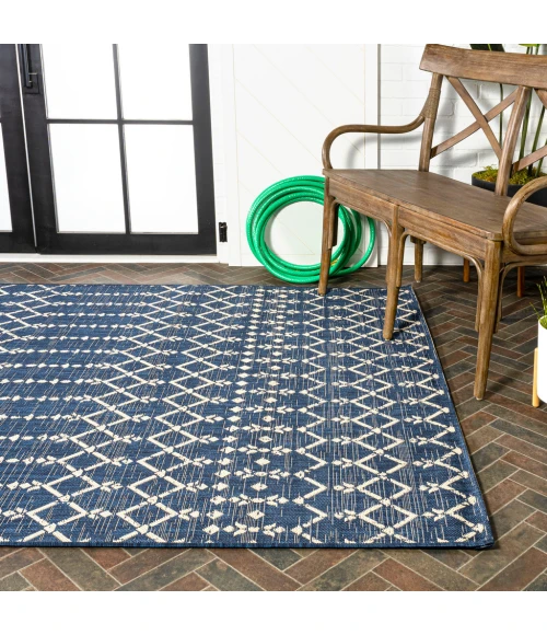Ourika Moroccan Geometric Textured Weave Navy/Beige 8 ft. x 10 ft. Indoor/Outdoor Area Rug
