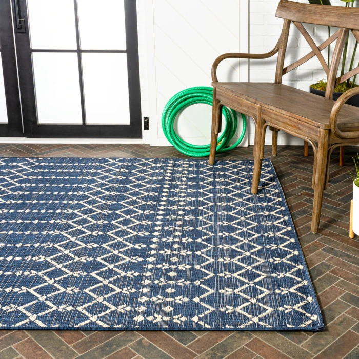 Ourika Moroccan Geometric Textured Weave Navy/Beige 5 ft. x 8 ft. Indoor/Outdoor Area Rug