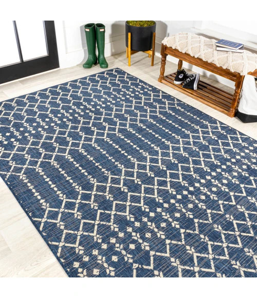 Ourika Moroccan Geometric Textured Weave Navy/Beige 8 ft. x 10 ft. Indoor/Outdoor Area Rug