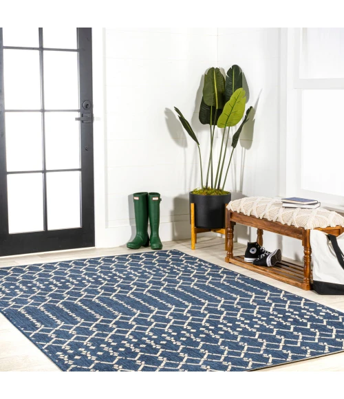 Ourika Moroccan Geometric Textured Weave Navy/Beige 8 ft. x 10 ft. Indoor/Outdoor Area Rug