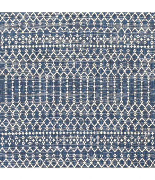 Ourika Moroccan Geometric Textured Weave Navy/Beige 5' Square Indoor/Outdoor Area Rug