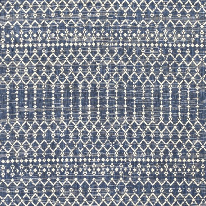Ourika Moroccan Geometric Textured Weave Navy/Beige 5' Square Indoor/Outdoor Area Rug