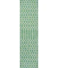 Ourika Moroccan Geometric Textured Weave Ivory/Green 2 ft. x 8 ft. Indoor/Outdoor Runner Rug