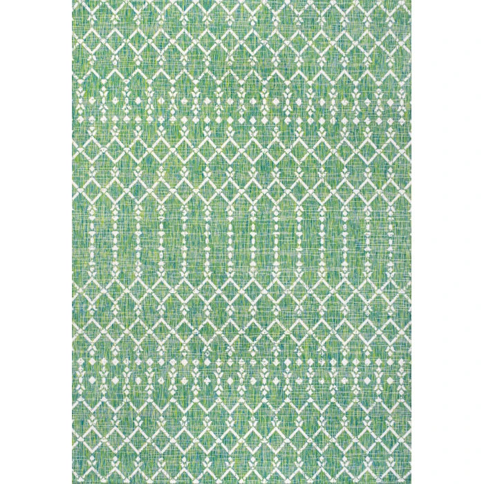 Ourika Moroccan Geometric Textured Weave Green/Cream 4 ft. x 6 ft. Indoor/Outdoor Area Rug