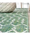 Ourika Moroccan Geometric Textured Weave Ivory/Green 5' Square Indoor/Outdoor Area Rug