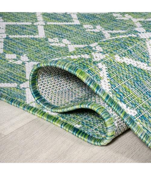 Ourika Moroccan Geometric Textured Weave Ivory/Green 5' Square Indoor/Outdoor Area Rug