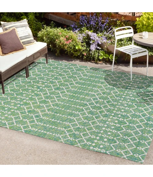 Ourika Moroccan Geometric Textured Weave Green/Cream 5 ft. x 8 ft. Indoor/Outdoor Area Rug