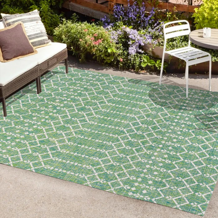Ourika Moroccan Geometric Textured Weave Green/Cream 4 ft. x 6 ft. Indoor/Outdoor Area Rug