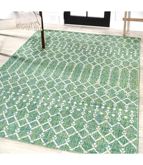 Ourika Moroccan Geometric Textured Weave Green/Cream 5 ft. x 8 ft. Indoor/Outdoor Area Rug