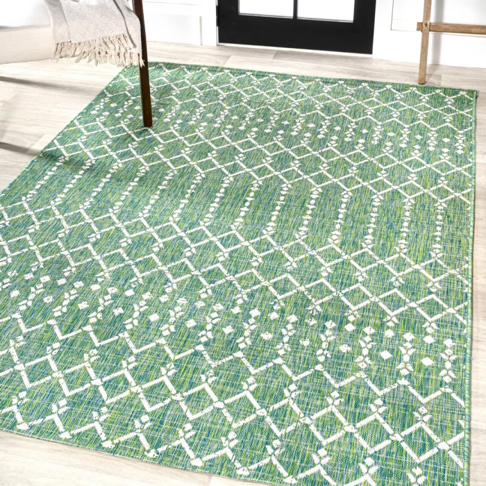 Ourika Moroccan Geometric Textured Weave Green/Cream 4 ft. x 6 ft. Indoor/Outdoor Area Rug