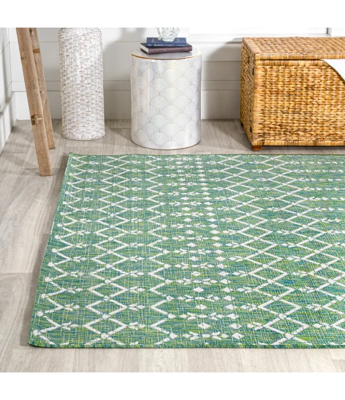 Ourika Moroccan Geometric Textured Weave Green/Cream 5 ft. x 8 ft. Indoor/Outdoor Area Rug