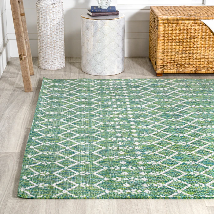 Ourika Moroccan Geometric Textured Weave Green/Cream 4 ft. x 6 ft. Indoor/Outdoor Area Rug