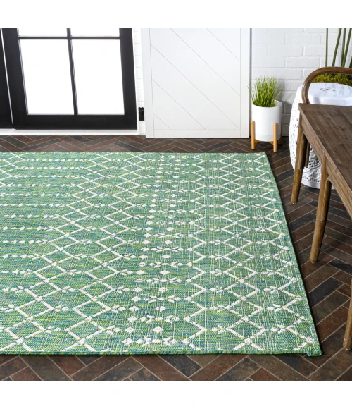 Ourika Moroccan Geometric Textured Weave Green/Cream 5 ft. x 8 ft. Indoor/Outdoor Area Rug