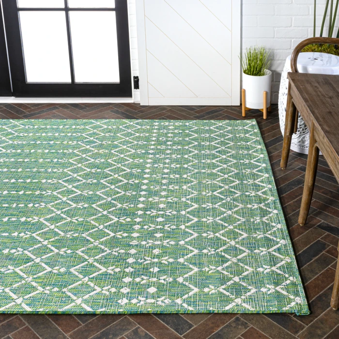 Ourika Moroccan Geometric Textured Weave Green/Cream 4 ft. x 6 ft. Indoor/Outdoor Area Rug
