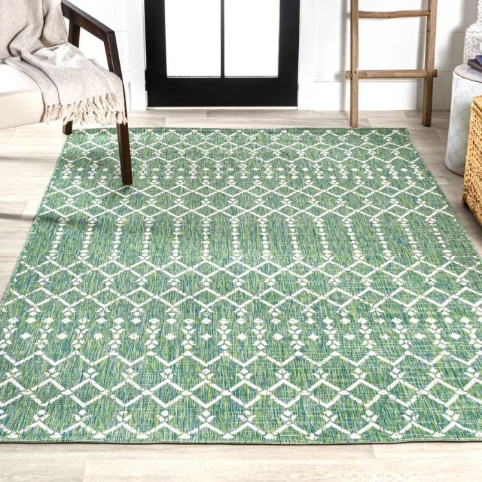 Ourika Moroccan Geometric Textured Weave Green/Cream 4 ft. x 6 ft. Indoor/Outdoor Area Rug