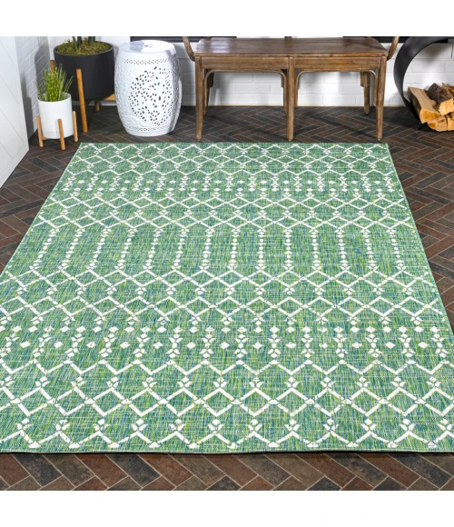 Ourika Moroccan Geometric Textured Weave Green/Cream 5 ft. x 8 ft. Indoor/Outdoor Area Rug