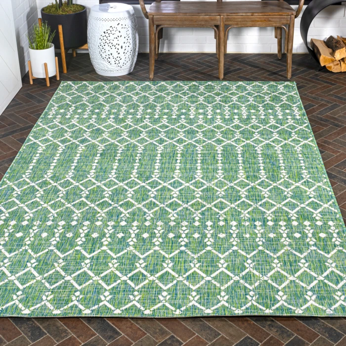 Ourika Moroccan Geometric Textured Weave Green/Cream 4 ft. x 6 ft. Indoor/Outdoor Area Rug