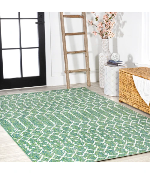 Ourika Moroccan Geometric Textured Weave Green/Cream 5 ft. x 8 ft. Indoor/Outdoor Area Rug