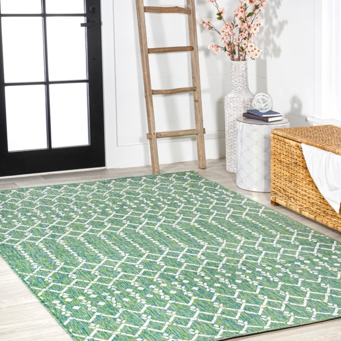 Ourika Moroccan Geometric Textured Weave Green/Cream 4 ft. x 6 ft. Indoor/Outdoor Area Rug